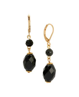 Women's Black Bead Gold-Tone Mixed Metal Drop Earrings
