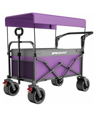 Multi Functional Push Pull Folding Wagon Cart with Canopy,300LBS 200L Utility Cart for Camping,Groceries,Sports