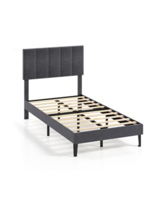 Twin Linen Platform Bed with 3-Level Adjustable Headboard