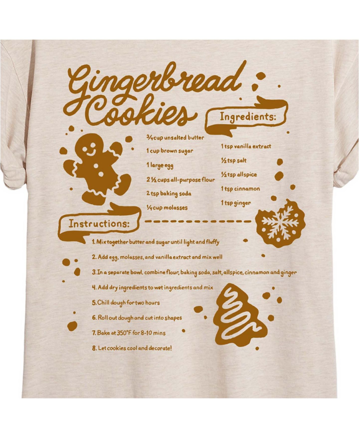 Женская футболка Instant Message Gingerbread Cookie Recipe Oversized Graphic Crewneck, цвет: Берёзовый — фото 3
