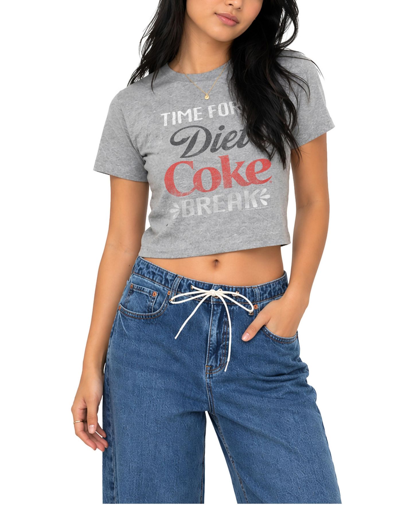 Женская футболка Coca-Cola Diet Coke Break Cropped Graphic Crewneck, цвет: Меланжевый серый — фото 1