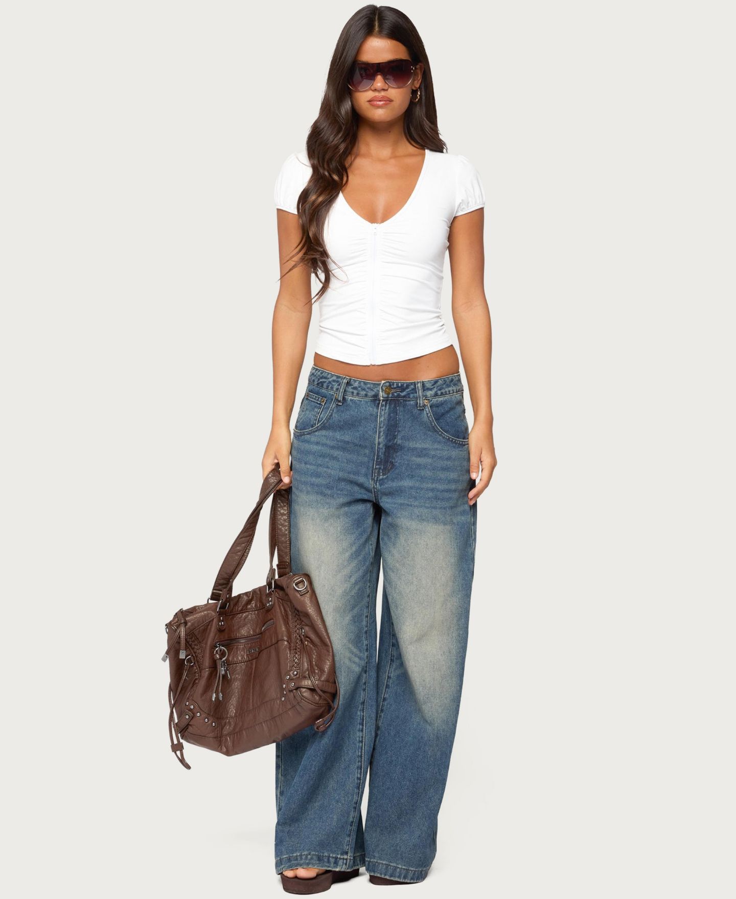Женский топ Edikted Elica Crop Ruched V-Neck, цвет: Белый — фото 5