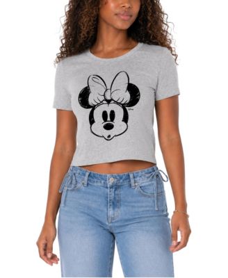 Women's Juniors' Minnie Sketch Cropped Graphic T-Shirt