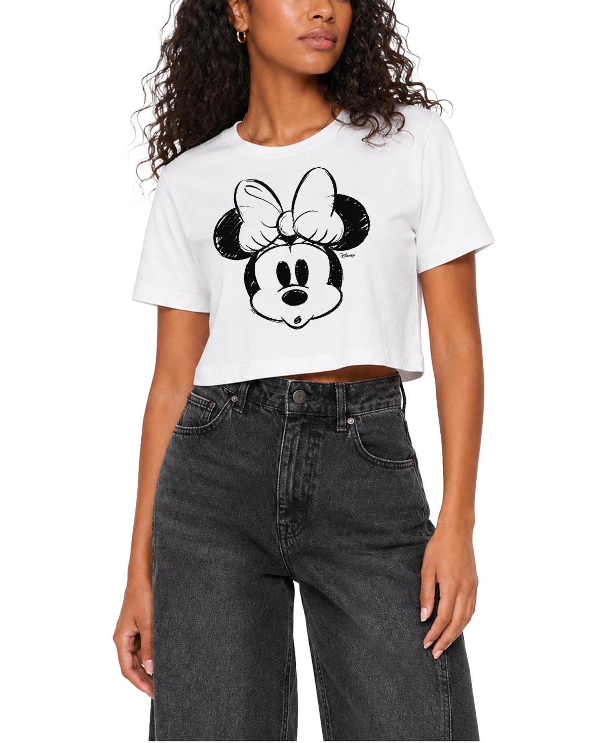 Disney Women's Juniors' Minnie Sketch Cropped Graphic T-Shirt - White