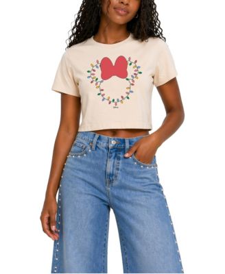 Women's Christmas Lights Minnie Head Cropped Graphic T-Shirt