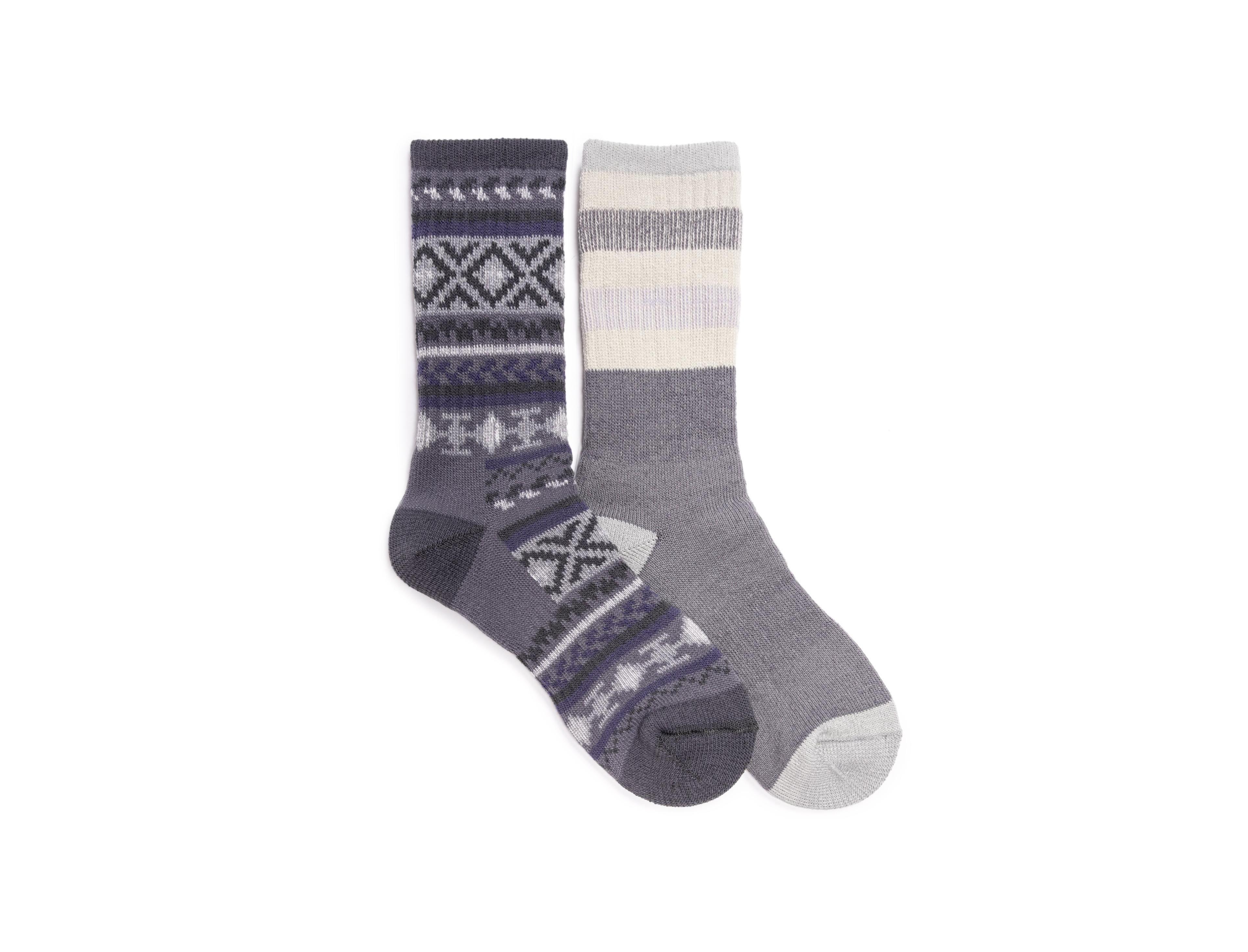 Muk Luks Women's Heat Retainer Hiking Ribbed-Arch Crew Socks, 2-Pack