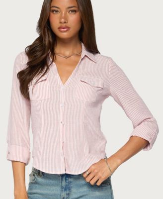 Women's Phobe Striped Collared Long-Sleeve Button-Up Top