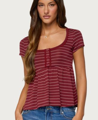 Women's Jina Lacey Striped Babydoll Henley Top