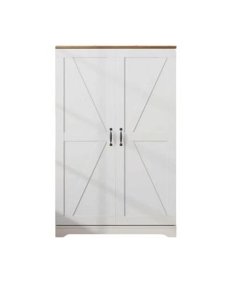 Farmhouse Barn Door Tall Kitchen Pantry Cabinet Freestanding Storage Cupboard