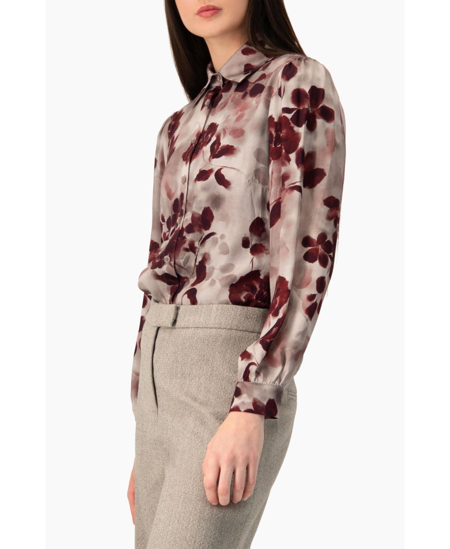 Женская блузка Ivonne Floral-Print Long-Sleeve Satin Button-Up, цвет: Серый — фото 4