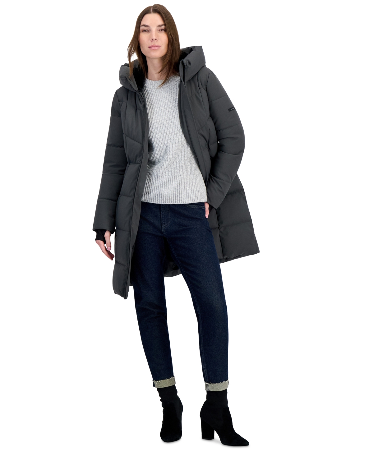 Calvin Klein Women's Hooded Zippered Puffer Coat - Volcanic Ash