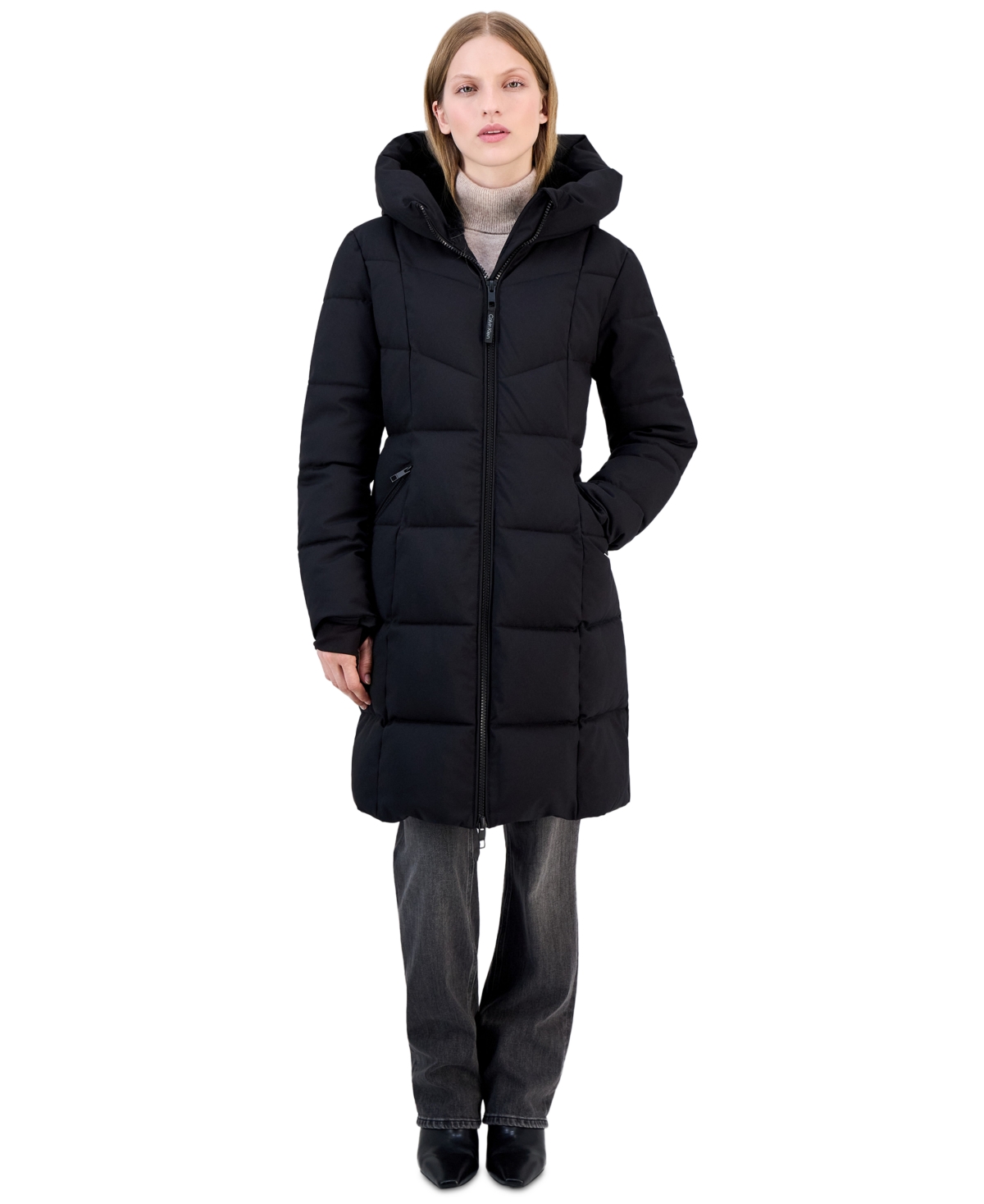 Calvin Klein Women's Hooded Zippered Puffer Coat - Black