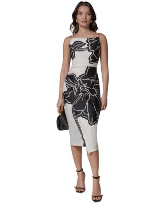 Women's Sleeveless Floral Square Neck Midi Sheath Dress