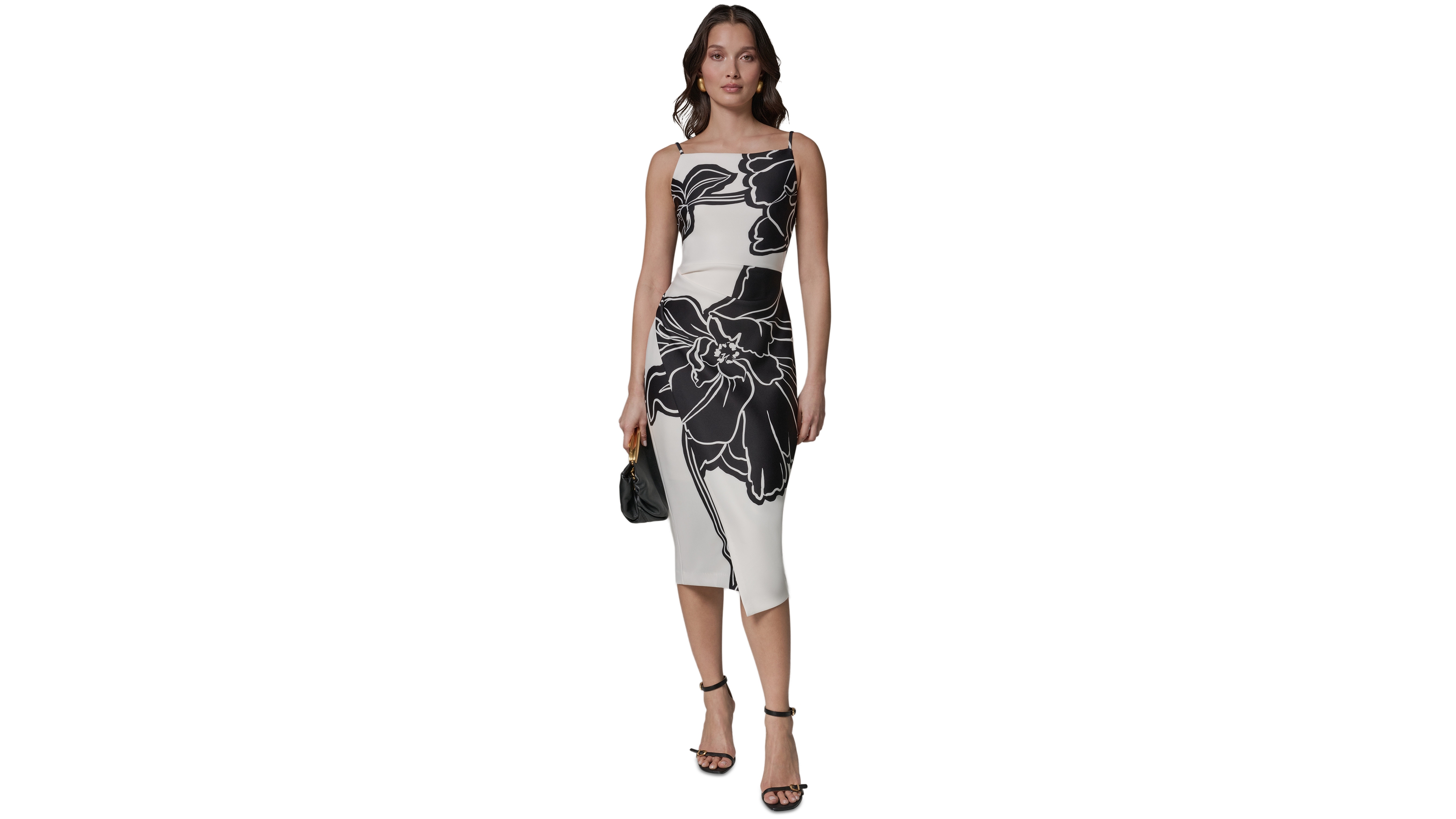 Donna Karan New York Women's Sleeveless Floral Square Neck Midi Sheath Dress