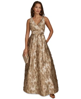 Women's Metallic Brocade Sleeveless Wrap Ball Gown