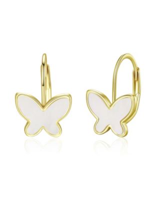 Dainty 14K Gold Plated Mother of Pearl Butterfly Drop Earrings