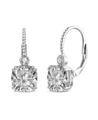 Beautiful White Gold Plated Cushion-Cut CZ leverback Earrings