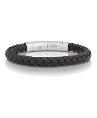 Men's Genuine Leather and Stainless Steel Braided Bracelet