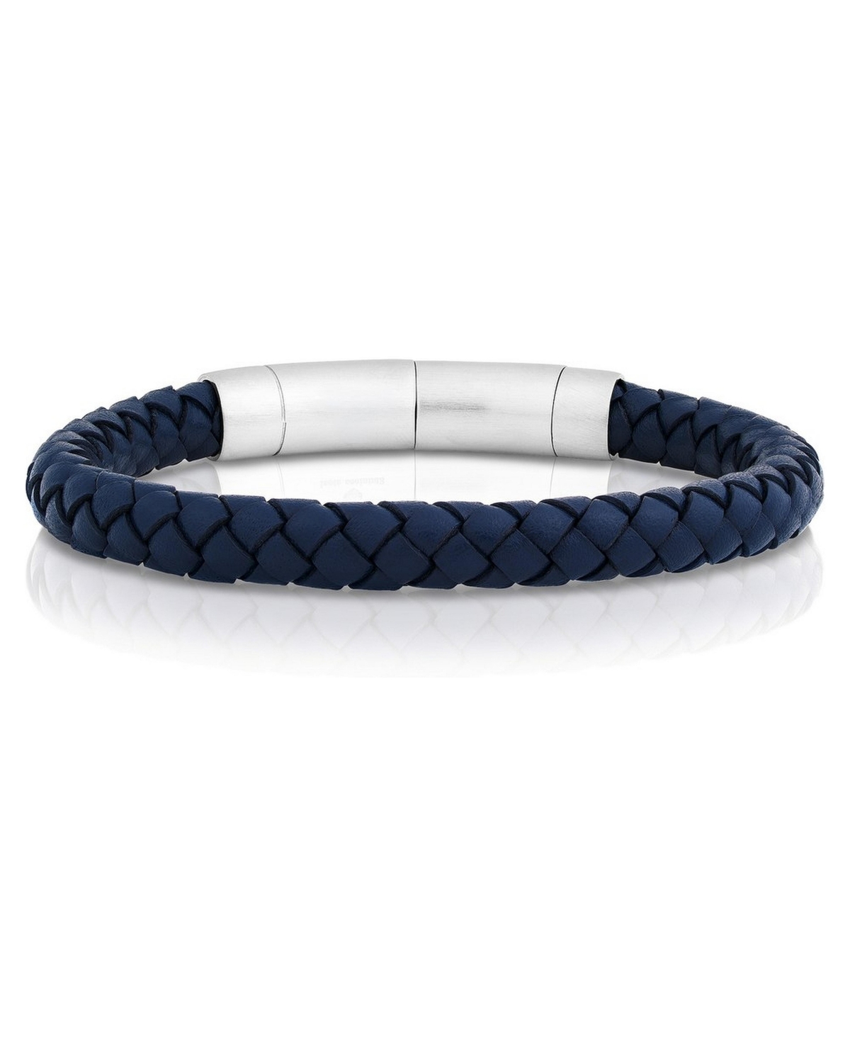 Metallo Men's Genuine Leather and Stainless Steel Braided Bracelet - Blue