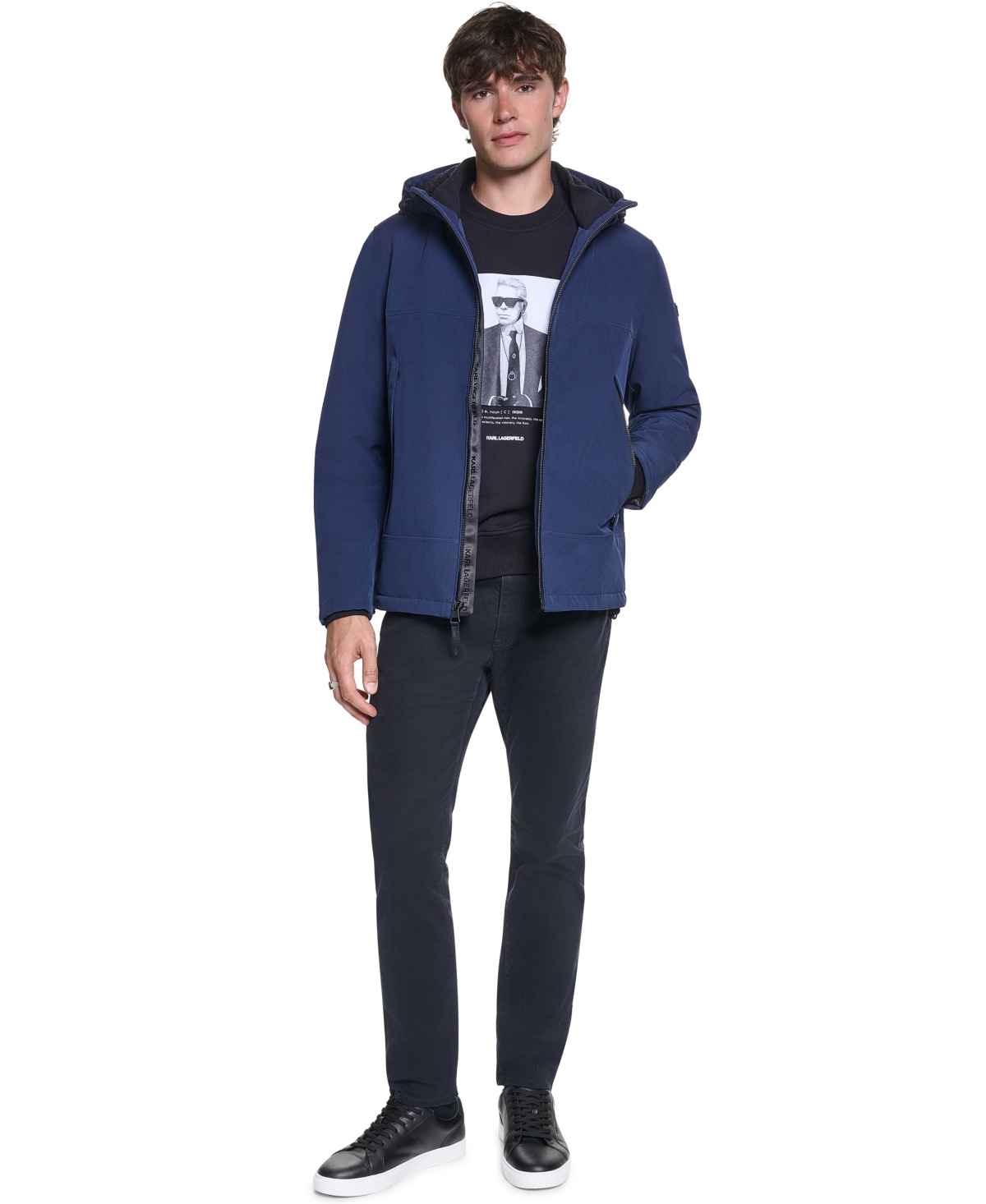 Karl Lagerfeld Paris Men's Sherpa-Lined Hooded Softshell Jacket - Navy