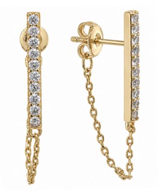 Gold Plated Bar Chain Drop Post Earrings
