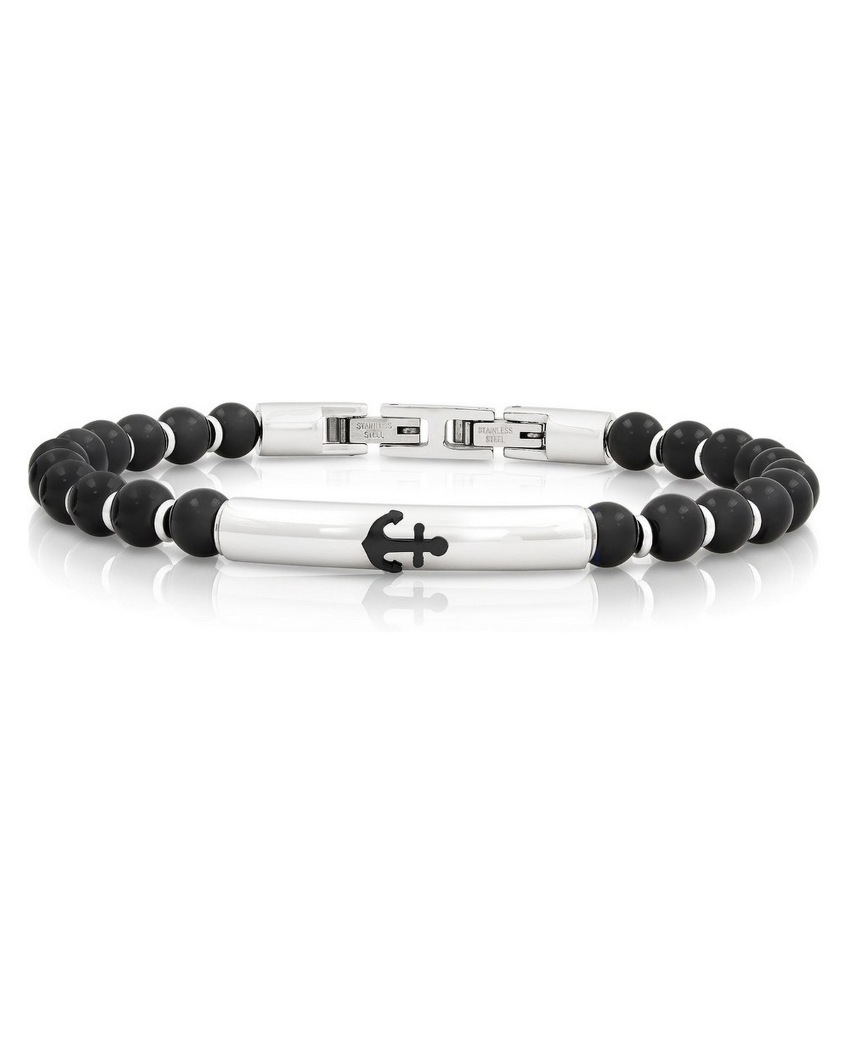 Metallo Men's Genuine Bead Anchor Stainless Steel Bracelet - Onyx