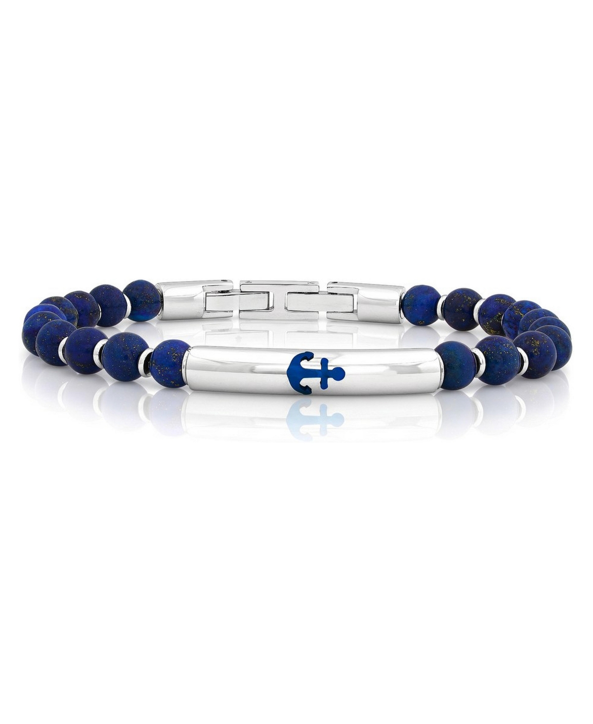 Metallo Men's Genuine Bead Anchor Stainless Steel Bracelet - Lapis