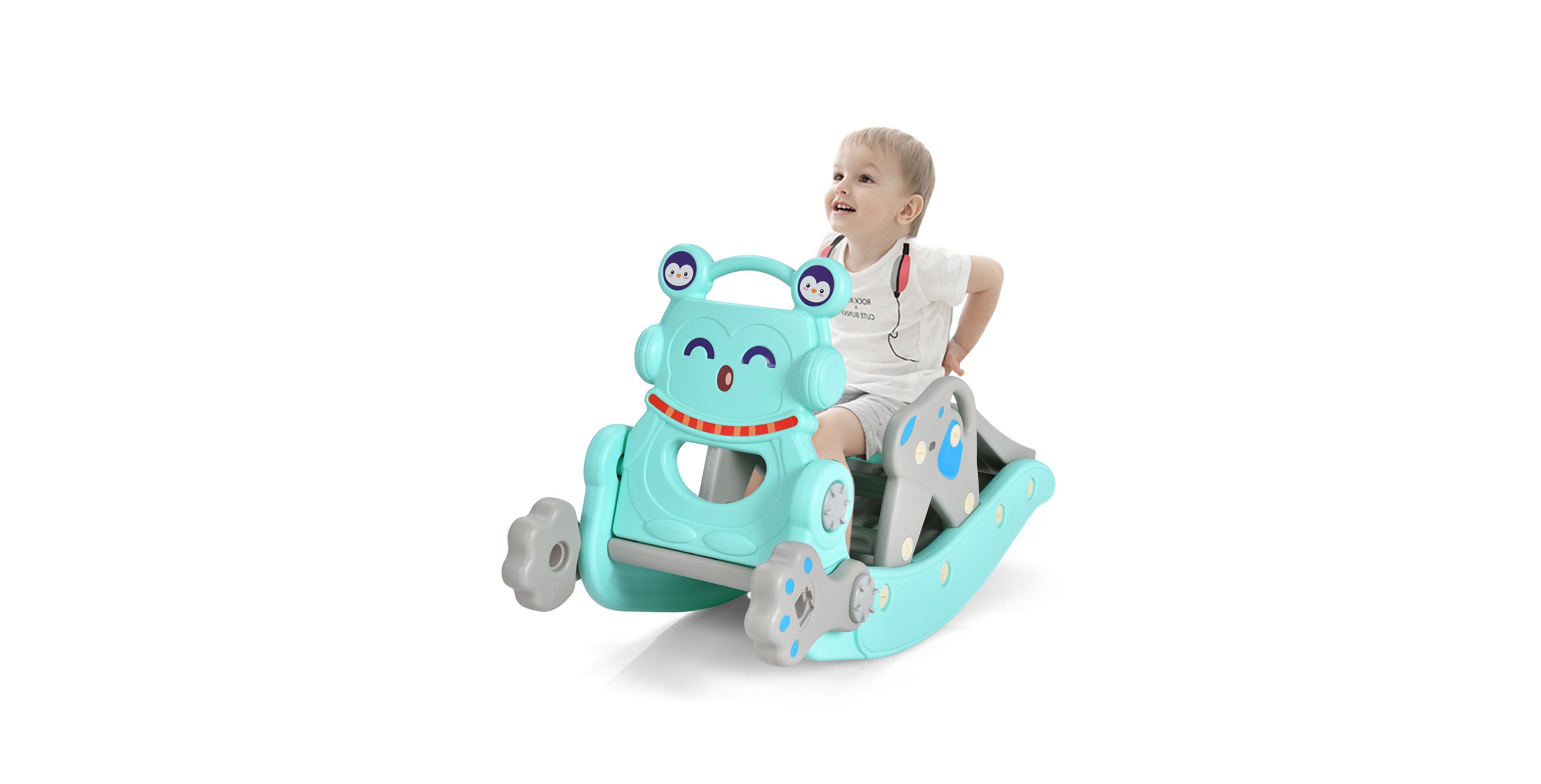 Mecale 4-in-1 Rocking Horse and Slide Set with Basketball Hoop and Ring Toss, 4-Piece Set, Ages 1-5