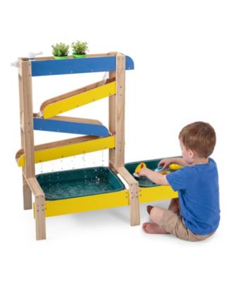 Toddler Wood Sand and Water Table with Two Basins and Faucet, Ages 3+