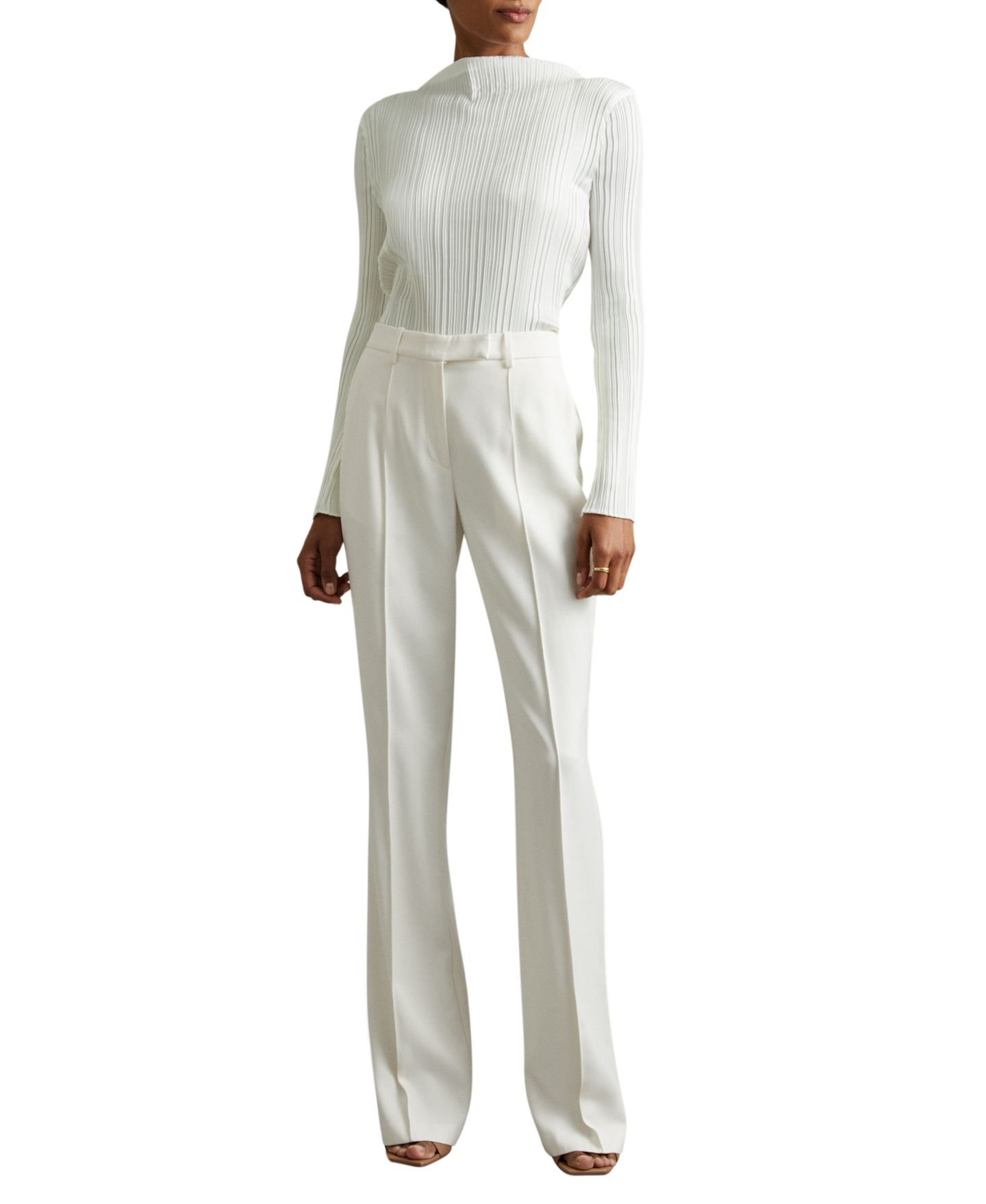 Женские брюки REISS Millie High-Waisted Wide-Leg, цвет: Кремовый — фото 4