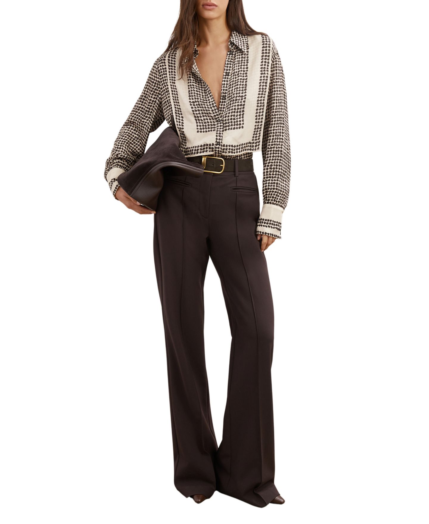 Женская блузка REISS Harper Long-Sleeve Button-Up, цвет: Ivoryblack — фото 4