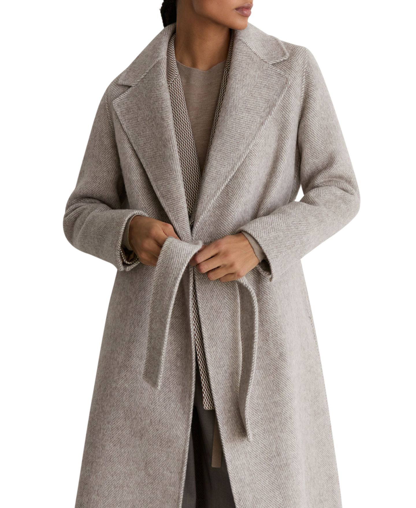 Женское пальто REISS Petite Daia Double-Breasted Wool-Blend Wrap, цвет: Светлый серый — фото 4
