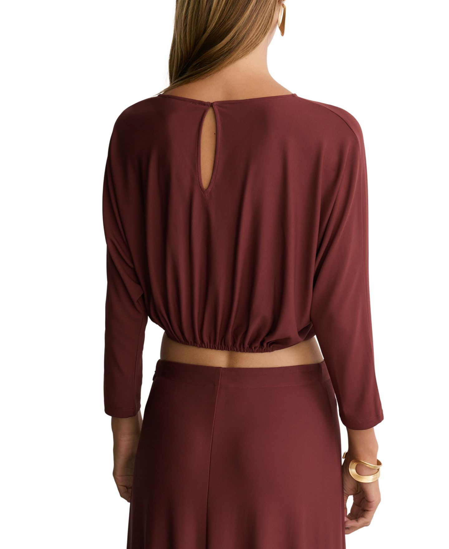 Женский топ REISS Margo 3/4-Sleeve Ruched Crop, цвет: Ржавый оранжевый — фото 3