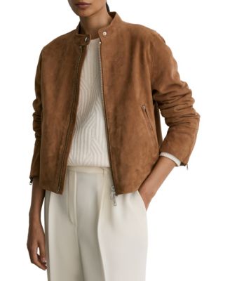 Women's Erin Suede Bomber Stand-Collar Lined Jacket