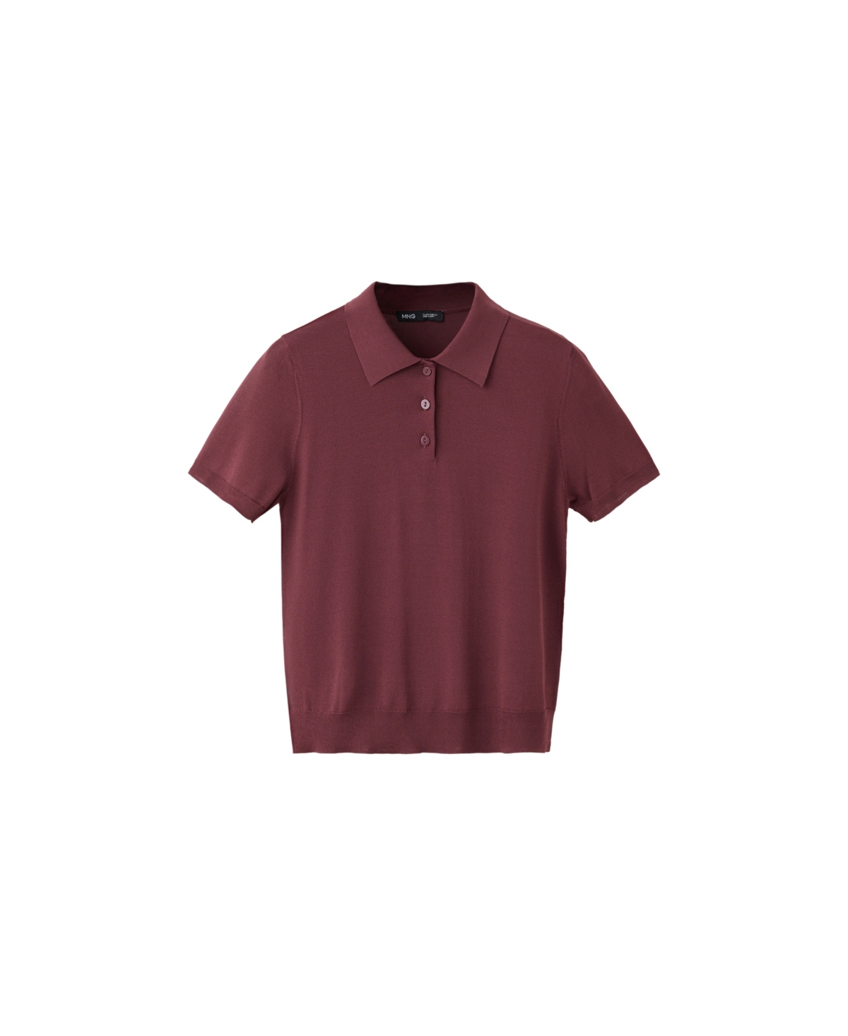 Mango Women's Fine-Knit Short-Sleeve Polo Neck Sweater - Maroon