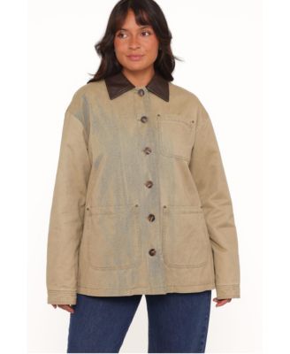 Women's Elliot Contrast-Collar Lined Faux Leather-Trim Barn Jacket