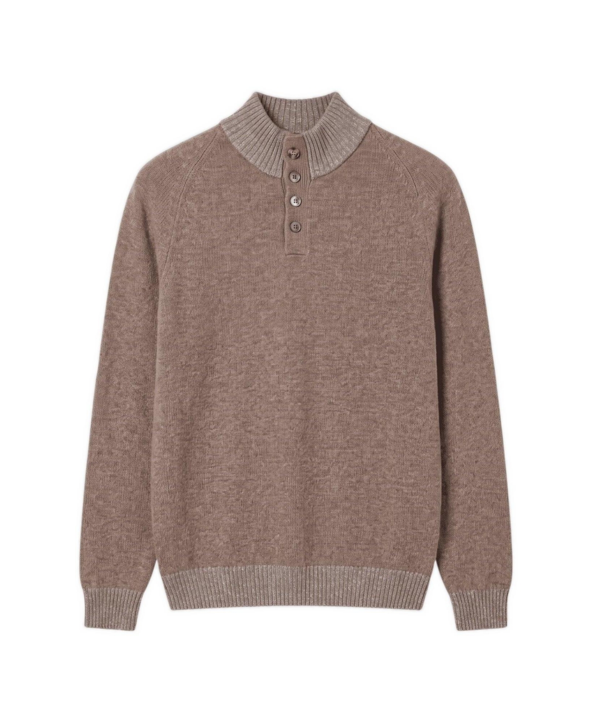 Garnet Men's Regular-Fit Button-Placket Mock Neck Sweater - Coffee