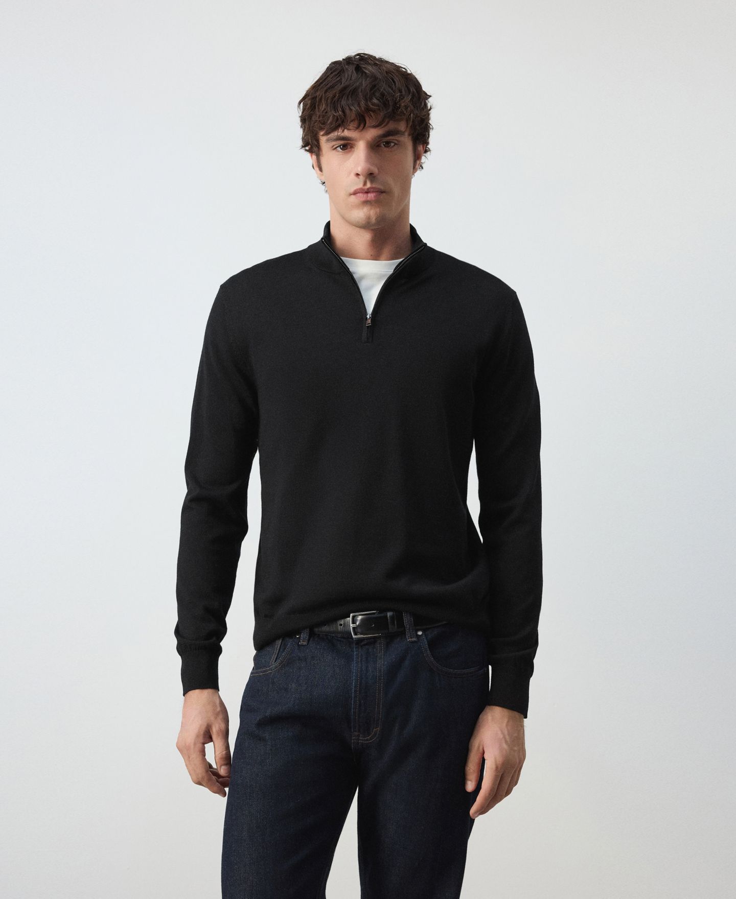 Мужской свитер Mango Willyp Quarter-Zip Mock Neck Wool, цвет: Чёрный — фото 5