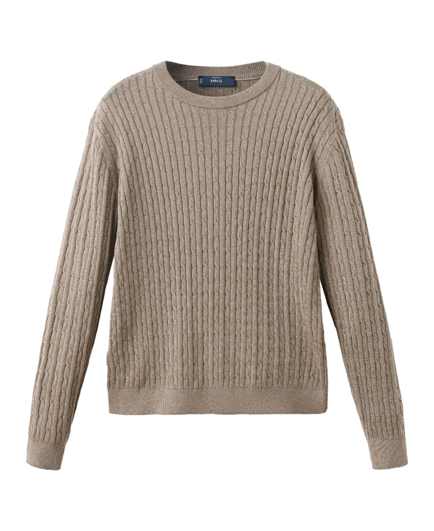 Мужской свитер Mango Mars Cable-Knit Crewneck, цвет: Норковый серый — фото 1