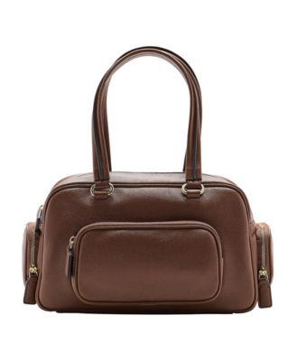 Pockets Faux Leather Bowling Bag