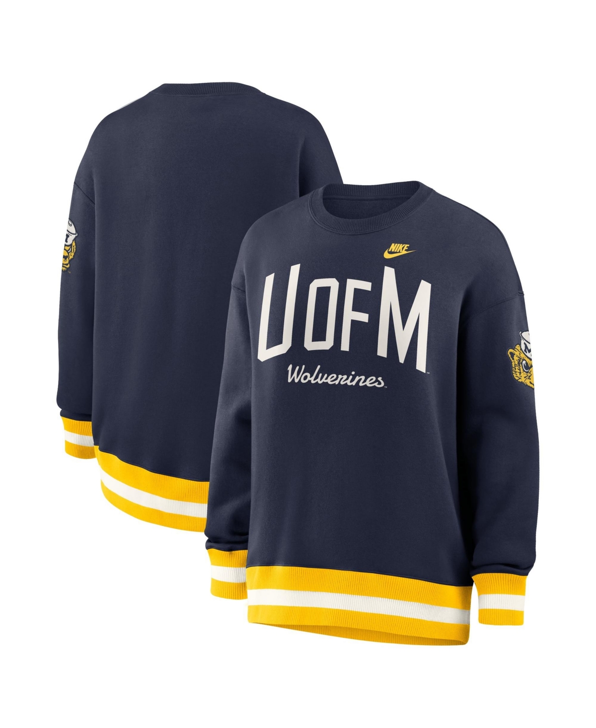 Nike Women's Navy Michigan Wolverines Oversized Legacy Arch Phoenix Sweatshirt - Navy, Maize