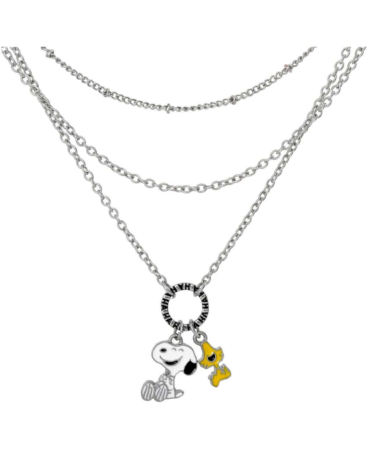 Peanuts Snoopy and Woodstock Layered Necklace for Women, 16/17/18"+3.25" - Silver tone
