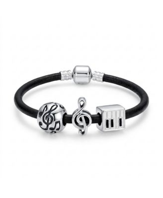 Women's Crystal and Cubic Zirconia Black Musician Theme Charm Bracelet