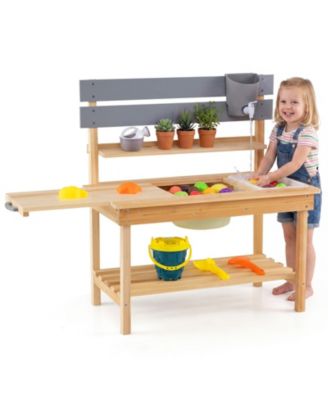 Mud Kitchen Wooden Extended-Tabletop Playset with Water Basin, Ages 3+