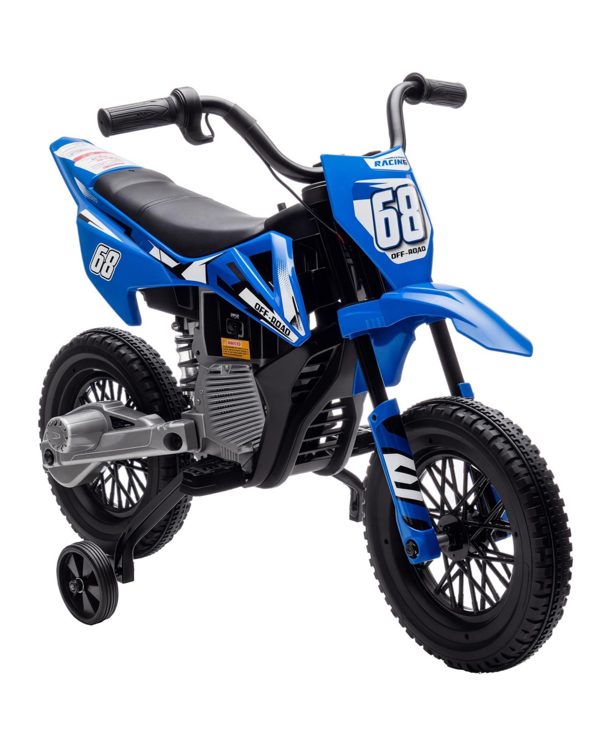 Glintex 12V Kids Electric Motorcycle with Twist Grip Throttle and Training Wheels - Blue