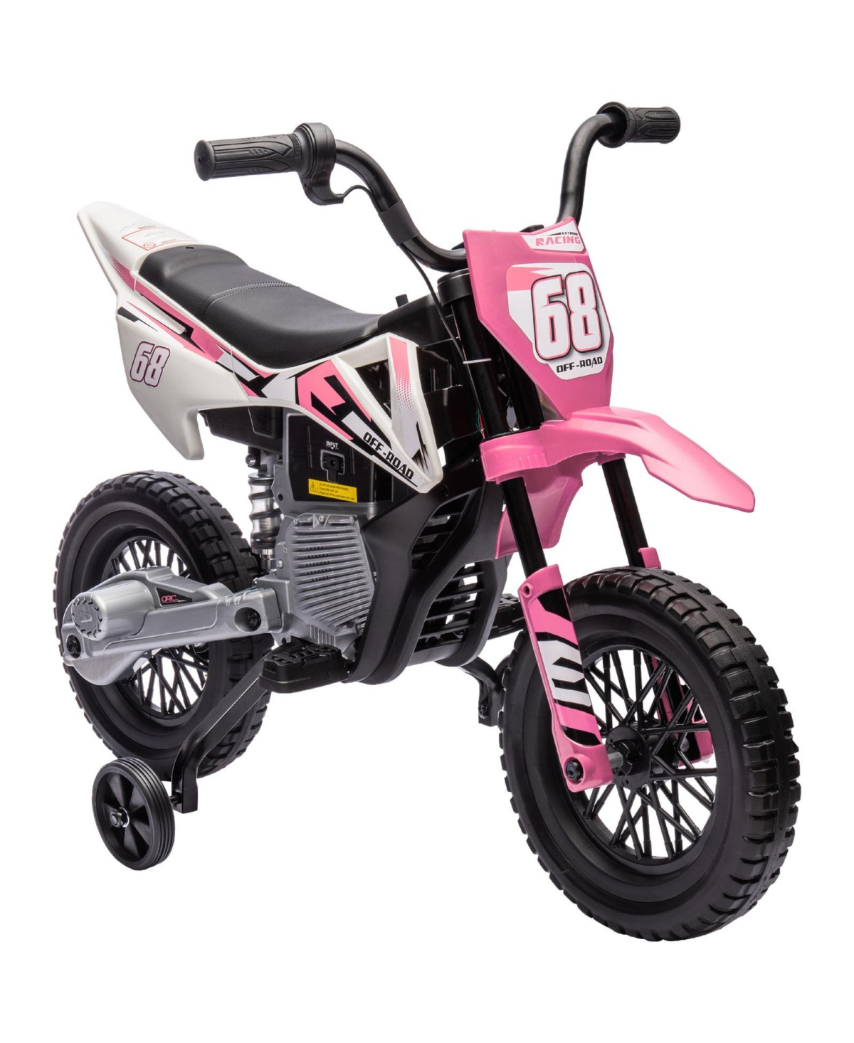 Glintex 12V Kids Electric Motorcycle with Twist Grip Throttle and Training Wheels - Pink
