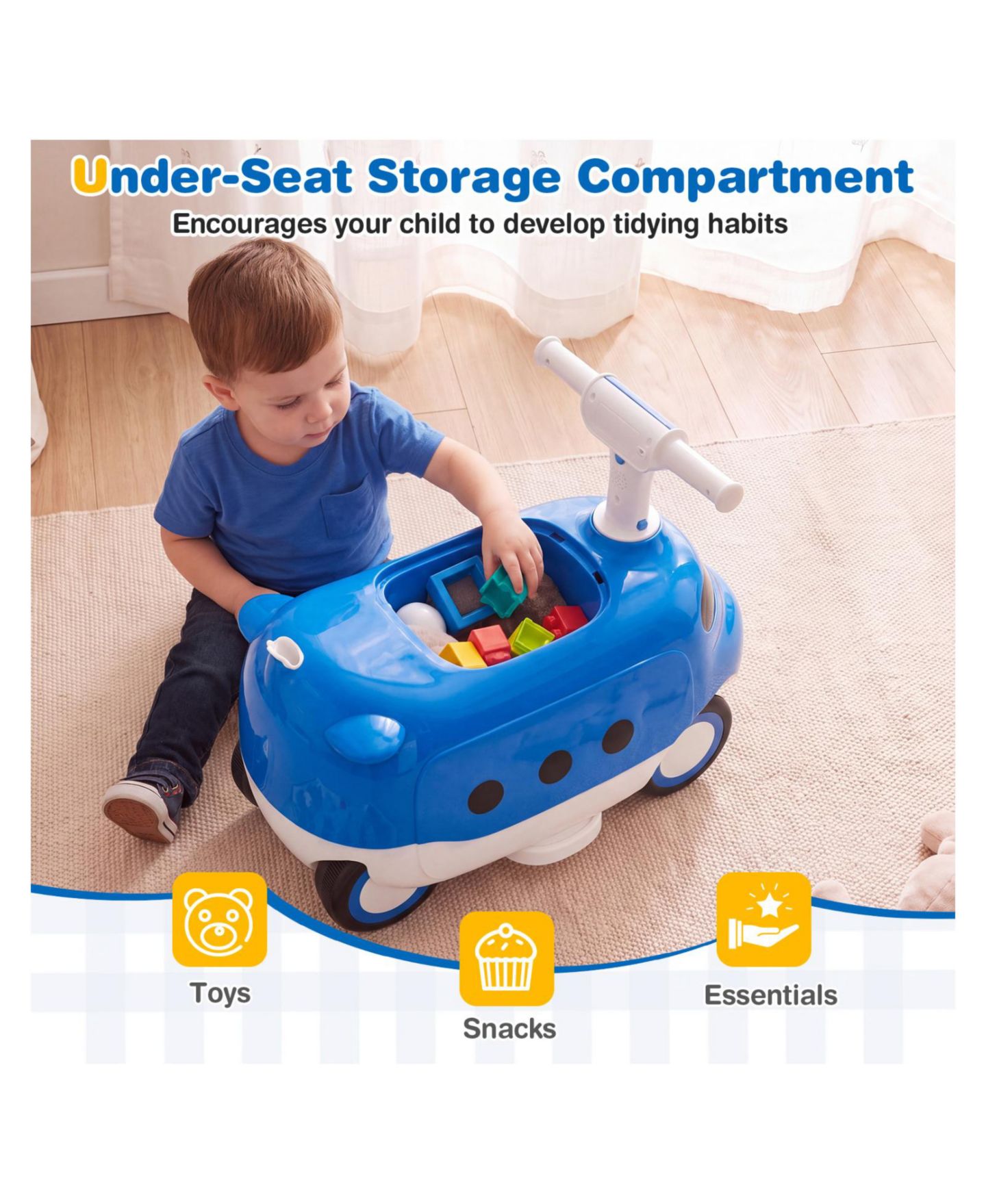 Детская игрушка Mecale 2-in-1 Toddler Ride-On Push Car with Under-Seat Storage, 33 lbs. Capacity, 1–3 года, цвет: Синий — фото 5