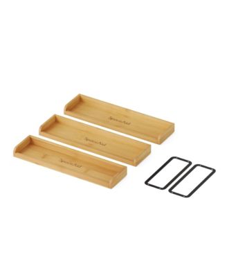 Bamboo Stove Top Magnetic Shelf with Labels Over Oven, 3 Pack 15" 2-Tier