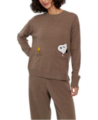 Women's Snoopy and Woodstock Relaxed Fit Wool-Cashmere Blend Sweater