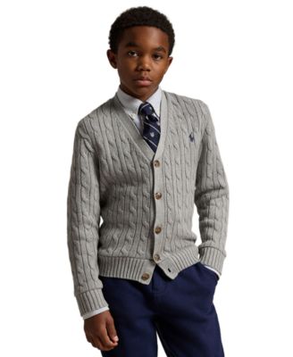 Boys' 8-20 Cable-Knit Cotton V-Neck Cardigan Sweater